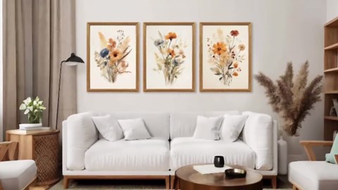 Framed Vintage Wildflower Canvas Wall Art Floral Set of 3 Country Farmhouse Watercolor Flowers Prints Rustic Wood Frame Botanical Artwork Poster for Bedroom Living Room Girls Room Decoration 12" x 16"