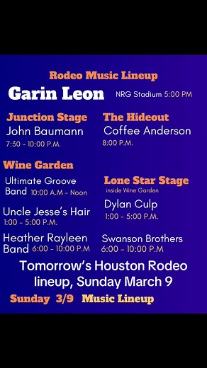 Houston Rodeo Lineup for March 9, 2024