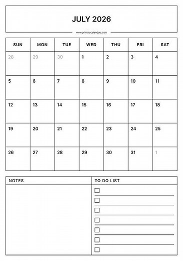 July 2026 Calendar | Printable A4 & US Letter | Portrait & Landscape | Free PDF Download | July 2026