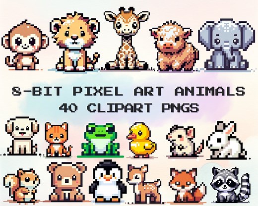 8-bit Pixel Art Animals Clipart- 40 Pngs Transparent Background for Digital Download, 8-bit Cute Baby Animals PNG, Web Design, Gaming Crafts - Etsy