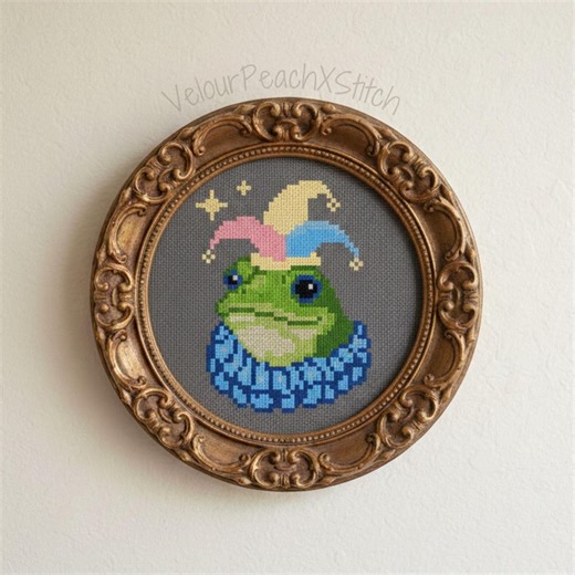 Clown Frog Cross Stitch Pattern, Circus Embroidery, Vintage, Cottagecore, PDF Pattern, Digital Download, Goblincore - Etsy