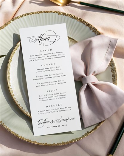 Classic Wedding Menu Printed: Black and White, Rehearsal Dinner or Shower Party, M153 - Etsy