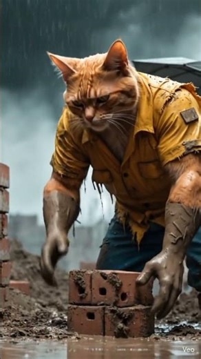 Sad Hardworking Cat in the Rain 😢 | Emotional Cat Story | AI Cat Animation #shorts