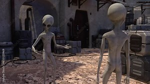 Aliens are repairing a space shuttle or spaceship on a planet similar to Mars. The astronaut, the owner of the ship, sits and nervously awaits the completion of repairs. Sci-fi scene from the future.