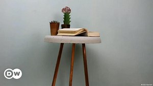 DIY: Concrete table with copper-pipe legs