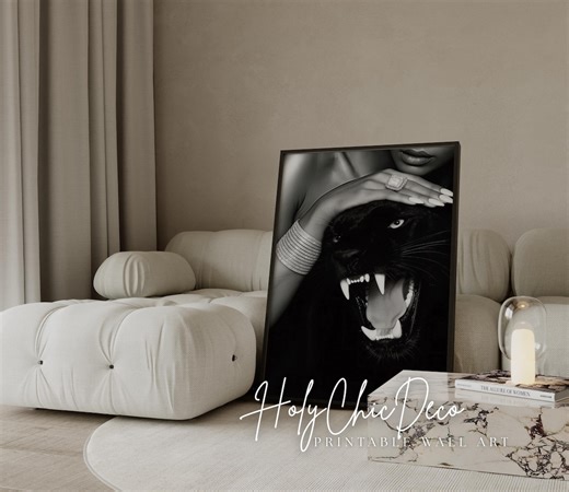 Luxury Fashion Print - Model & Panther Poster, Modern Chic Black and White Wall Art, Digital Download - Etsy Canada