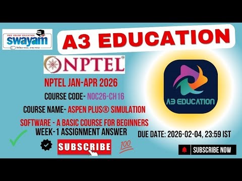 NPTEL Aspen Plus® Simulation Software A Basic Course For Beginners Week 1 Assignment Answers