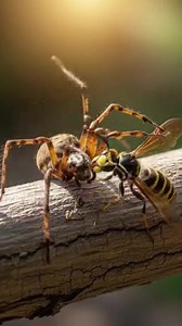What happened when a wasp came face to face with a web-building spider This is an experimental video showing what happened when a hunting wasp encountered a spider resting on a branch. The wasp moves in with precision and confidence, using speed, stings, and calculated strikes, while the spider relies on strength, grip, and last-second reactions to defend itself. The moment captures a rare clash between two skilled predators, where instinct, timing, and survival tactics decide the outcome in sec