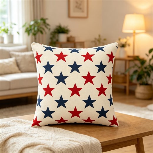 Red Blue Stars Patriotic Pillow Case, Happy 4th of July Lumbar Cover, Independence Day Throw Cushion, American Flag Decor for Outdoor Patio - Etsy
