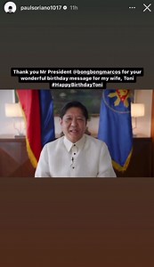 7.7K views · 1K reactions | 'I'M ALWAYS HERE FOR YOU' WATCH: President Ferdinand Marcos Jr. greets TV host Toni Gonzaga on her 39th birthday and 20th anniversary in showbiz on Friday, Jan. 20, as seen on Paul Soriano's Instagram story. | INQUIRER.net | Facebook