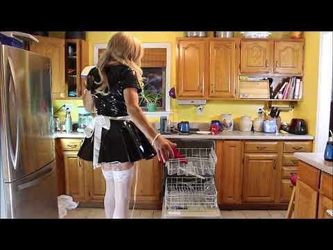 dishes with Michelle black PVC maid dress