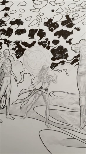 Comic Book Inking Backgrounds to Figures Art Process Update