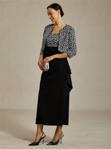 Women's Jacket Dress Sheath Dress Maxi Dress Elegant Formal Semi Formal Evening Party Regular Fit Floral Long Sleeve Crew Neck Black Spring Fall Winter 2025 - $169.99