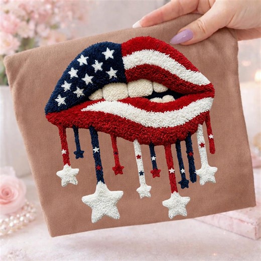American Flag Lips Png, Faux Yarn USA Lips Design, 4th of July Png, Fourth of July Design - Etsy