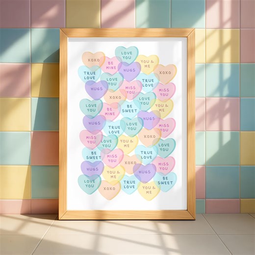 Valentine’s Day Candy Hearts Printable Poster | Pastel Heart Wall Art | Cute Love Decor | Kids Room Nursery Classroom | Digital Download - Etsy Canada