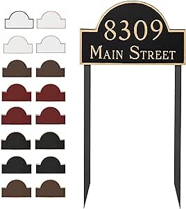 Montague Metal Products - Personalized Arch Serif Economy TWO Line Address Lawn Plaque Sign - Outdoor Plaque with Two Lawn Stakes - More Colors to Choose From - Durable Rust Proof Cast Aluminum -
