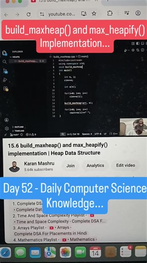 Karan Mashru on Instagram: "How to build a max heap from an array - Implementation #heaps #buildmaxheap #dsa #dailycomputerscienceknowledge #karanmashru"
