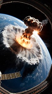 The sky burned as a blazing meteorite hit the surface, erupting in a violent explosion. Seconds later, the shockwave followed — powerful enough to be felt miles away. #meteorite #explosion #shockwave #Earthimpacts #space #fire #fblifestyle W | Earth Impacts