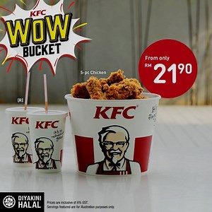 770K views · 314 shares | With 5 pieces of chicken and 2 drinks from only RM21.90, the KFC WOW Bucket is perfect for sharing! Don't miss out on this awesome deal today, available for a limited time only. | KFC | Facebook