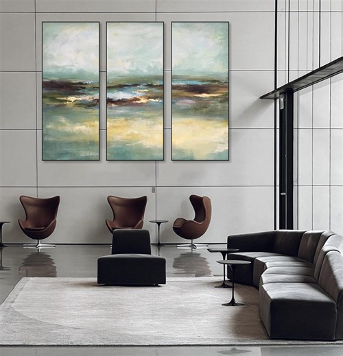 Large Abstract Landscape Canvas Art, Textured Triptych Painting, Handmad Minimalist Gift - Etsy