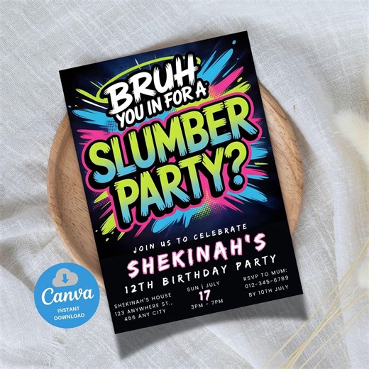 Girls Sleepover Birthday Invitation Template Slumber Party Invite Editable Digital Printable Instant Download Birthday Sleep Over Invitation - Etsy