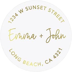 Andaz Press 2" Round Clear Address Labels Personalized with Gold Ink, Custom Names Wedding Return Address Labels Personalized, Gold Return Address Labels for Wedding Invitations, 40-Pack
