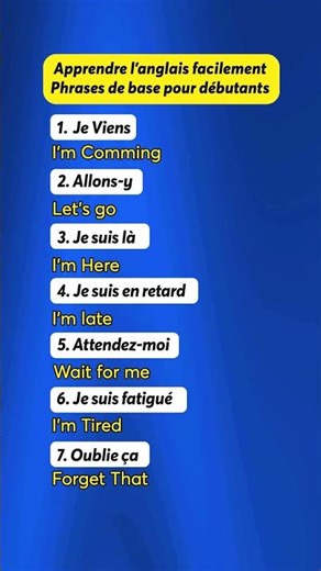 Apprendre l'anglais facilement: Phrases de base pour débutants #apprendreanglais #challenge #shorts
