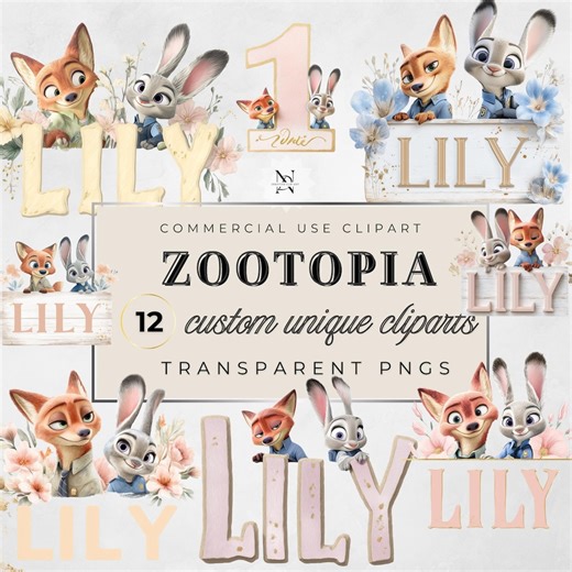 Zootopia 2 Clipart for Lily: Watercolor Characters, Party Decorations (digital Download) - Etsy