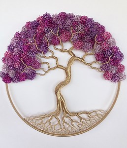 Handmade 10 Inch Wire Tree of Life | Pinks, Purples and Champagne Gold | Wire Sculpture | Wire Art - Etsy