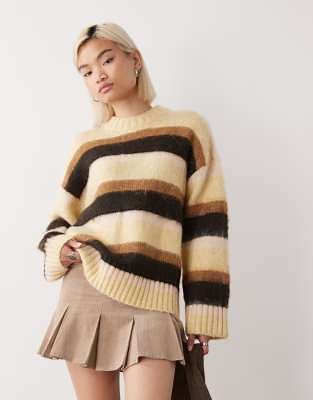 Monki oversized fluffy stripe jumper in butter yellow | ASOS