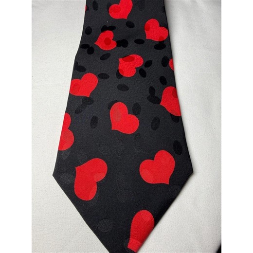 Addiction 1991 Black Red Heart Pattern Silk Necktie