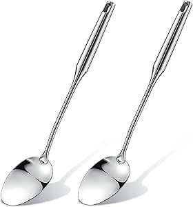 2 Pcs Stainless Steel Cooking Spoon, 15'' Large Stainless Steel Solid Serving, Basting Spoon for Cooking, Kitchen Non-stick and Heat Resistant, Dishwasher Safe, Easy to Clean