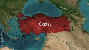 Zoom from Earth to Türkiye, Turkey. World map animation with country borders, Images from NASA