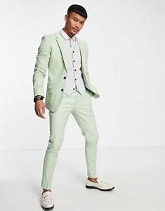 ASOS DESIGN summer wedding suit in green linen mix with ice grey waistcoat | ASOS