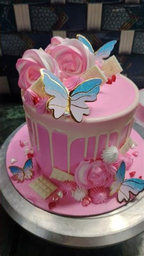 Pink Butterfly Cake Design | Elegant Drip Cake Tutorial | Rose Cake Decorating Ideas