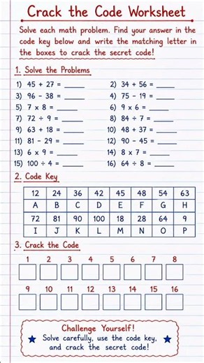 Crack the Code Worksheet | Solve the Secret Math Puzzle