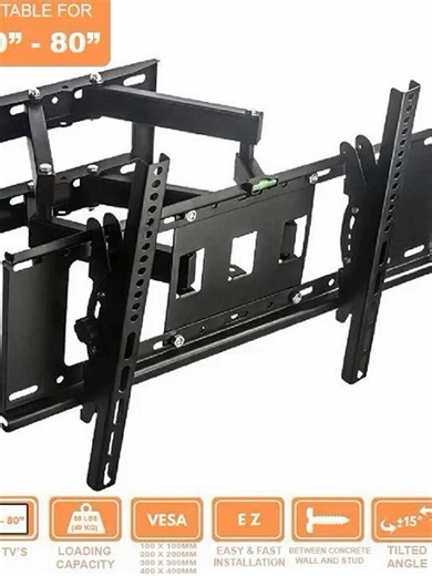 Dual Arm Full Motion TV Wall Mount Bracket for 40-80 inch LED LCD Swivel & Tilt Adjustable TV Mount Heavy Duty VESA Compatible Price: Rs.7,500/= ● Dual Arm Full Motion Design: Enjoy complete flexibility with dual arm swivel, tilt, and rotation for an optimal viewing experience. ● Wide Compatibility: Perfectly fits 40″ to 80″ LED, LCD, and Plasma TVs, including popular screen sizes like 42″, 43″, 50″, 55″, 60″, 65″, 70″, 75″, and 80 inches. ● Full Motion Swivel & Tilt: Adjust your TV with a -15° 