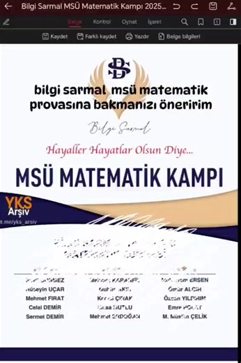 Msü'ye 3 gün kaldı , matematik için geçen sene matematik kampı çıkarmış bilgi sarmal bakarsanız iyi olur sizin için PDF 'i https://acrobat.adobe.com/id/urn:aaid:sc:AP:5ab9dbb4-6153-4c8e-b7ca-e89f5867a411 . . . . #matematik #tyt #bilgisarmal #yks2026 #msü