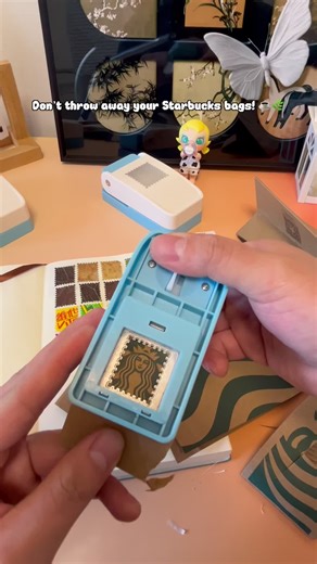 Turning trash into aesthetic scrapbooking supplies! This stamp punch is a game changer for my journal! #scrapbooking #journaling #upcycling #diycrafts #starbucks #crafting