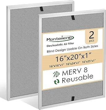 16x20x1 HVAC Filter | MERV8 Aluminum Electrostatic Air Filter Replacement Washable Furnace Filters Reusable Furnace Center AC Filter for Home, 2 PCS