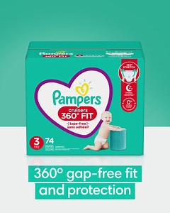 Now your baby can go up AND down without their diaper sagging or bunching. Cruisers 360º Fit have all-around stretch that stays with your little climber. | Pampers