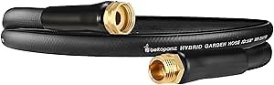 Beitopamz Short Garden Hose 10 ft x 5/8 in Male to Female Heavy Duty Small Water Hose Extender Connector, Lightweight Rubber Hybrid Leader Hose, Leak-Free Connections, 3/4'' Brass Fittings, Black