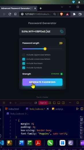 🔥 Password Generator Using HTML CSS & JavaScript | Random Secure Password Generator #shorts #html