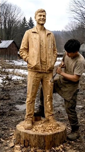 Wood Carving Transformation Tree Trunk to Realistic Human Statue 😳🪵