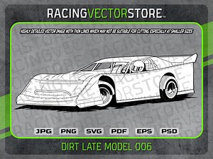 Dirt Late Model Vintage 1990's Race Car Highly Detailed Image in .svg .ai .eps .pdf .png .jpg .psd - Etsy