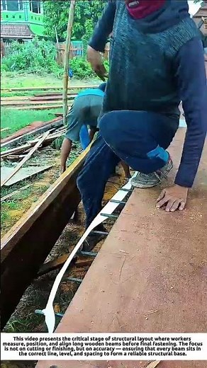 Precision Layout of Structural Beams | On-Site Wood Frame Alignment Process.
