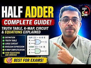 HALF ADDER Explained in 5 Minutes 🔥 | Truth Table, K-Map & Logic Circuit Easy Tutorial