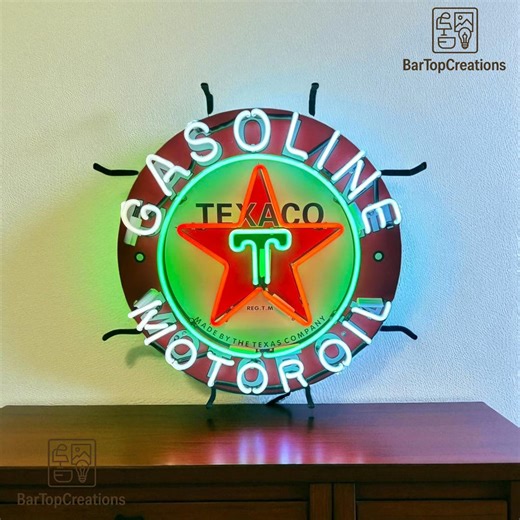 Vintage Texaco Gasoline Motor Oil Neon Sign Retro Gas Station Decor Wall Art Wall Hanging Sign Custom Personalized Christmas Gift 20x20inch - Etsy