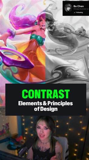 Kelly Daley | 🤔 How to use CONTRAST in your art 🎨 All artists work shown has their names in the top right corner :) > Program - Adobe Photoshop 2025 >... | Instagram