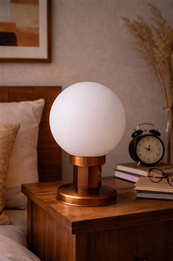 Space Age Table Lamp, Frosted Glass Globe Lamp, Vintage Metal Lamp Brass Color Base, Mid Century Modern Bedside Light - Etsy
